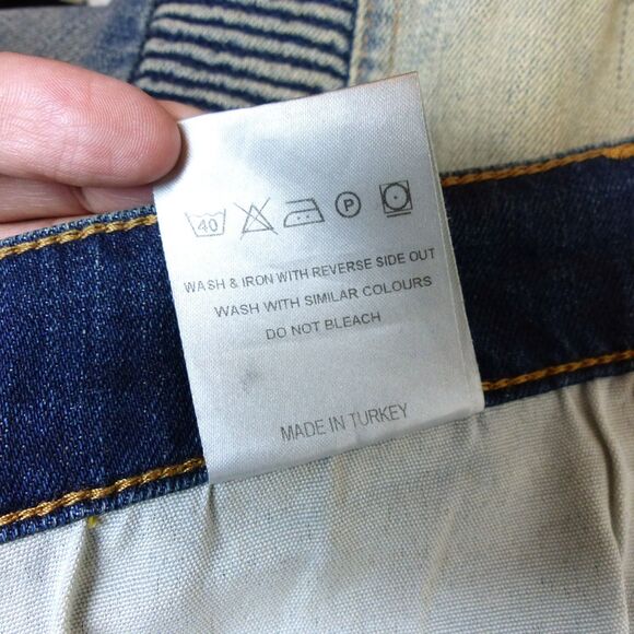 Represent Biker Jeans Mens 32 Blue Sand Stone Destroy Wash Moto Rib Skinny Rock - Picture 15 of 15